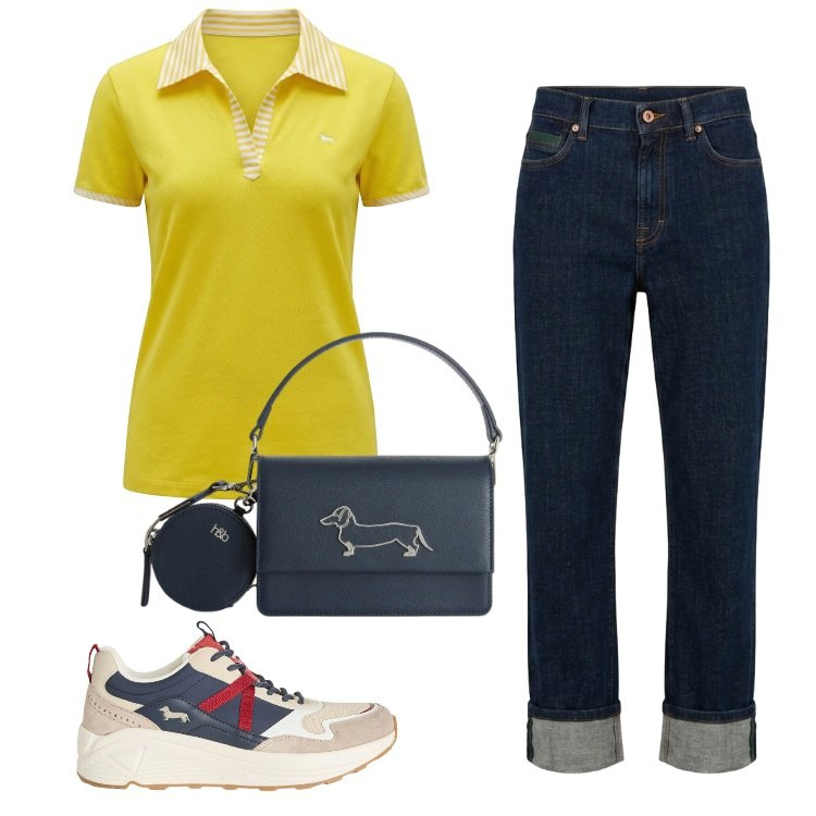 Outfit donna - Total look #2432287. Stile Trendy per Tutti i giorni. Abbinamento con sneakers, polo, jeans dritti, borse a tracolla.