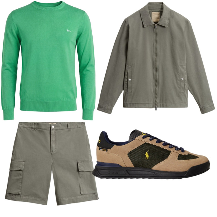 Outfit uomo - Attitudine utility. Stile Casual per Tutti i giorni. Abbinamento con pullovers, sneakers, pantaloni corti, cappotti.