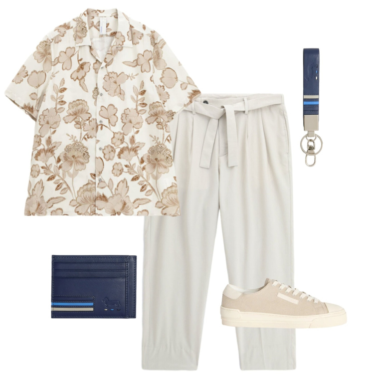 Outfit uomo - Uno spritz e via.... Stile Casual per Mare. Abbinamento con sneakers, portachiavi, portafogli, camicie a manica corta, pantaloni chino.
