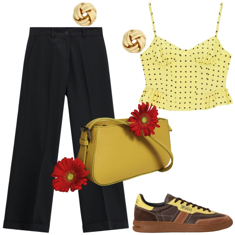 Outfit donna - Total look #2432314. Abbinamento con borse a spalla, canottiere, pantaloni, sneakers, orecchini.