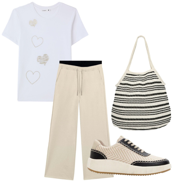 Outfit donna - Total look #2432319. Stile Sporty chic per Sport. Abbinamento con sneakers, shopping bag, t-shirt, pantaloni.