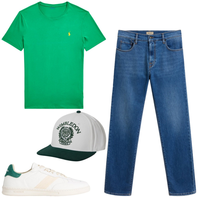 Outfit uomo - Total look #2432325. Stile Casual per Tutti i giorni. Abbinamento con t-shirt, cappelli con visiera, sneakers, jeans.