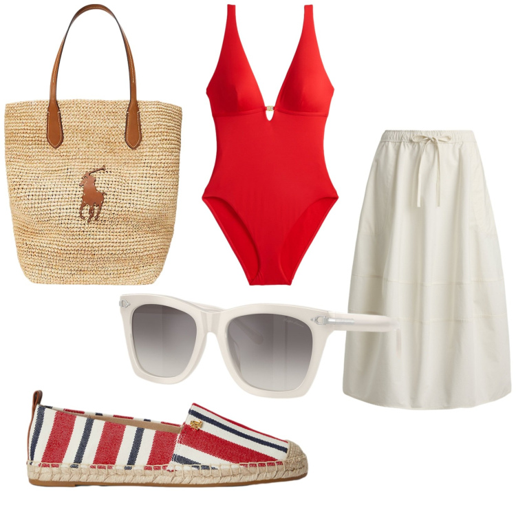 Outfit donna - Pronte per la spiaggia?. Stile Casual per Mare. Abbinamento con borse tote, occhiali da sole, espadrillas, costumi interi, gonne.