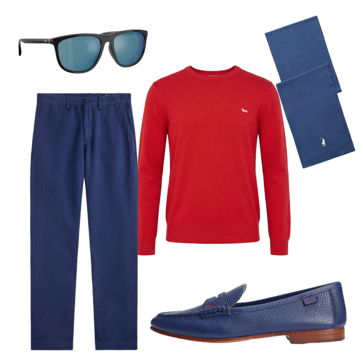 Outfit uomo - Domenica pomeriggio a spasso. Stile Casual per Tutti i giorni. Abbinamento con pullovers, occhiali da sole, pantaloni, scarpe stringate, sciarpe.