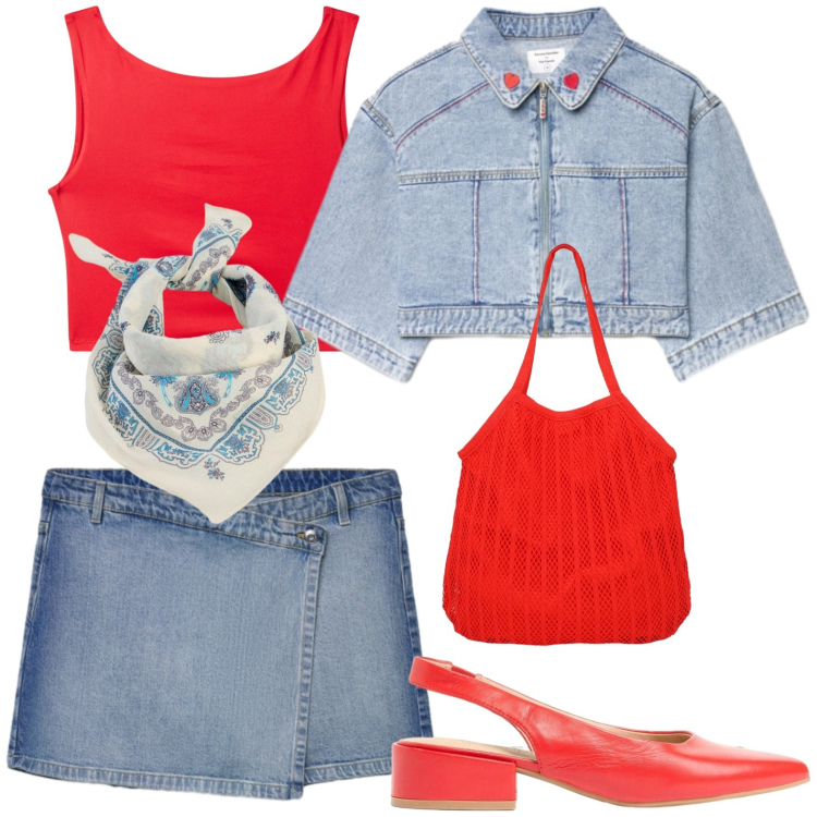 Outfit donna - Total look #2432346. Stile Casual per Tutti i giorni. Abbinamento con décolleté, foulard, gonne, cappotti, shopping bag, top.