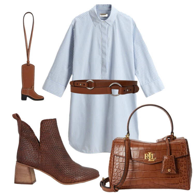 Outfit donna - Total look #2432349. Stile Casual per Tutti i giorni. Abbinamento con stivaletti, borse a mano, cinture, ciondoli, vestiti corti.