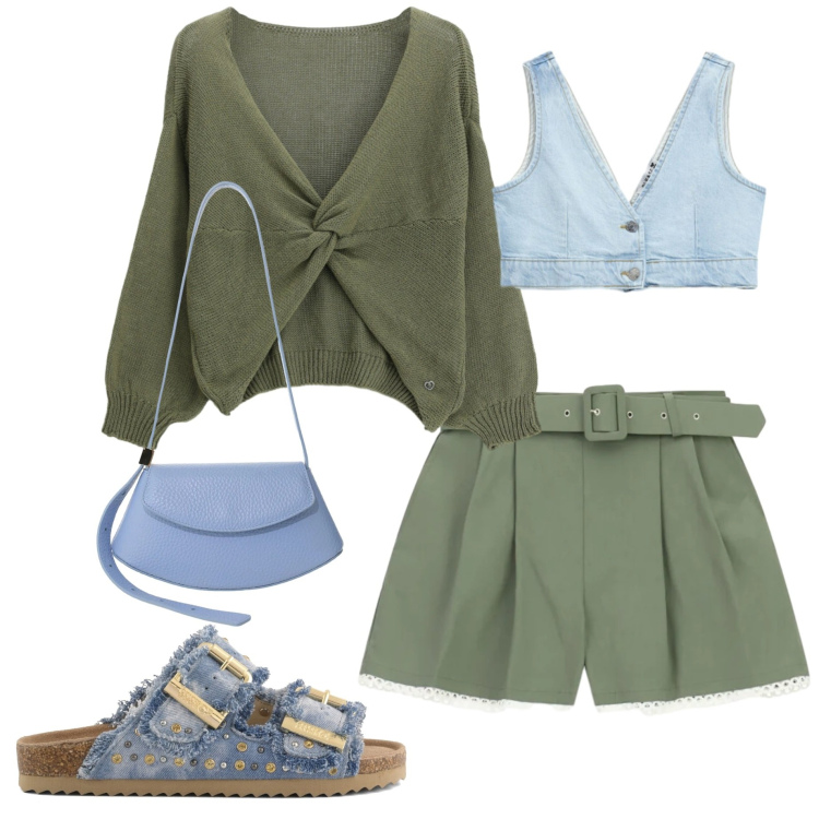 Outfit donna - Summer Please. Stile Casual chic per Serata fuori. Abbinamento con cardigans, shorts, top, borse a spalla, sandali.