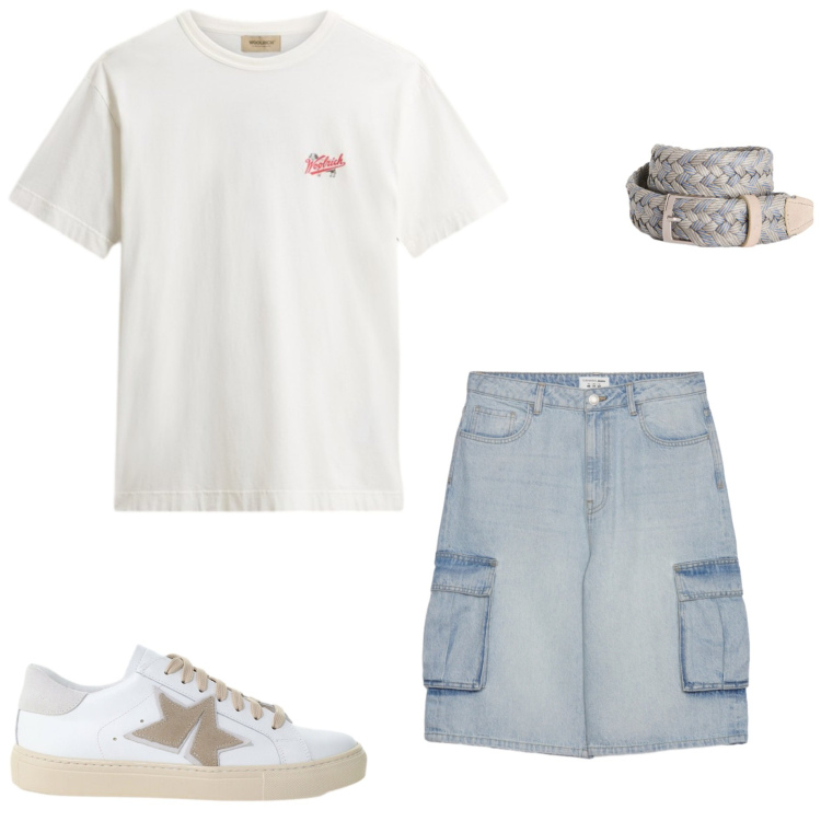 Outfit uomo - Casual style. Stile Casual per Tutti i giorni. Abbinamento con cinture, pantaloni corti, t-shirt, sneakers.