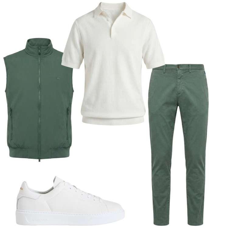 Outfit uomo - Urban style. Stile Urban per Ufficio. Abbinamento con gilet, polo, pantaloni chino, sneakers.