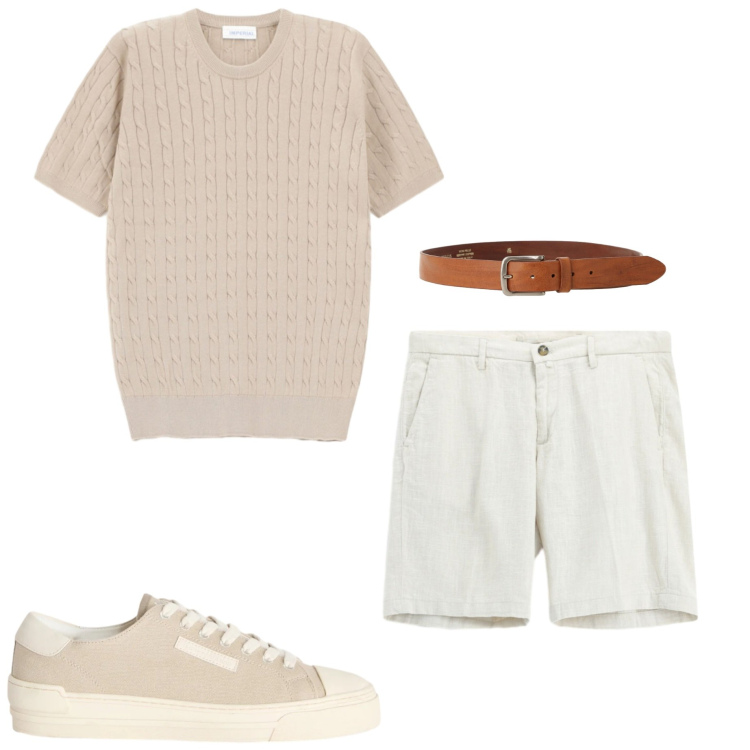 Outfit uomo - Summer Imperial. Stile Casual per Tutti i giorni. Abbinamento con sneakers, t-shirt, bermuda, cinture.