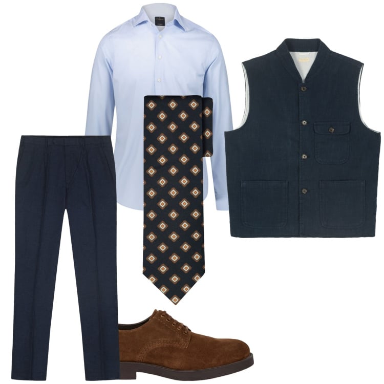 Outfit uomo - Total look #2432487. Stile Business/Elegante per Cerimonia. Abbinamento con camicie, scarpe stringate, cravatte, pantaloni, gilet.