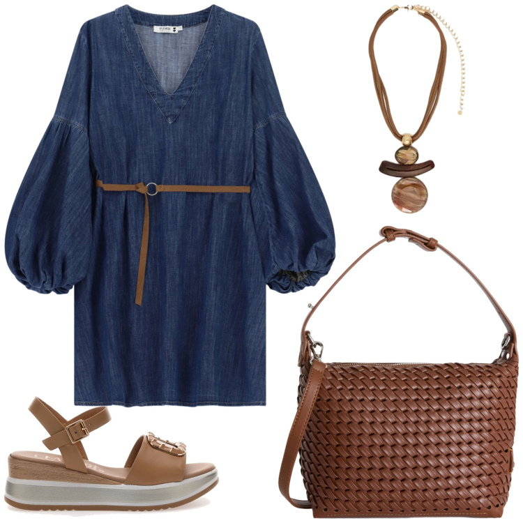 Outfit donna - Summer bags - La sera in montagna. Stile Trendy per Tutti i giorni. Abbinamento con borse a spalla, ciondoli, vestiti corti, sandali.