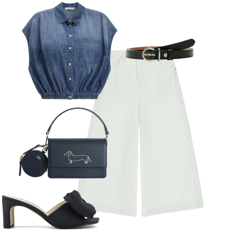 Outfit donna - Please. Stile Casual chic per Tutti i giorni. Abbinamento con borse a tracolla, pantaloni a palazzo, camicie, cinture, sandali col tacco.