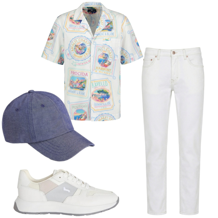 Outfit uomo - Total look #2432517. Stile Trendy per Tutti i giorni. Abbinamento con jeans, sneakers, camicie a manica corta, cappelli con visiera.