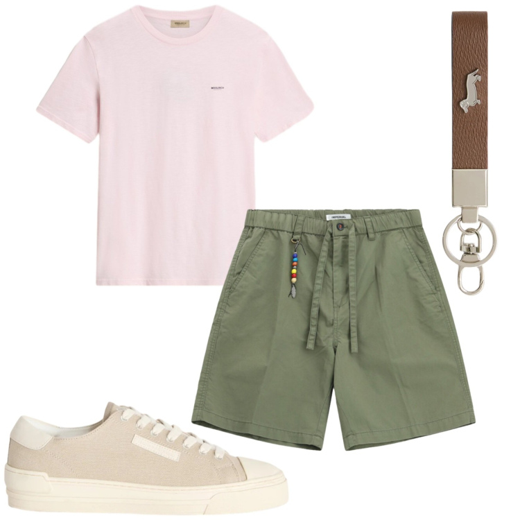 Outfit uomo - Total look #2432521. Stile Casual per Tutti i giorni. Abbinamento con portachiavi, sneakers, t-shirt, bermuda.