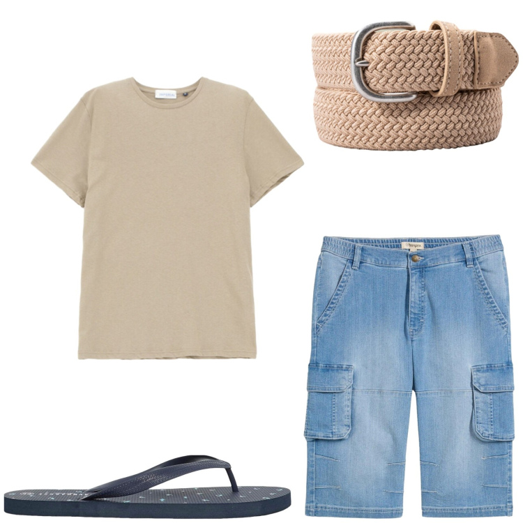 Outfit uomo - Total look #2432530. Stile Casual per Mare. Abbinamento con bermuda, sandali, cinture, t-shirt.