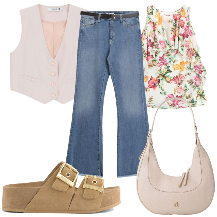 Outfit donna - Please: boho in jeans. Stile Boho per Tutti i giorni. Abbinamento con gilet, jeans, vestiti corti, borse a tracolla, sandali in pelle.