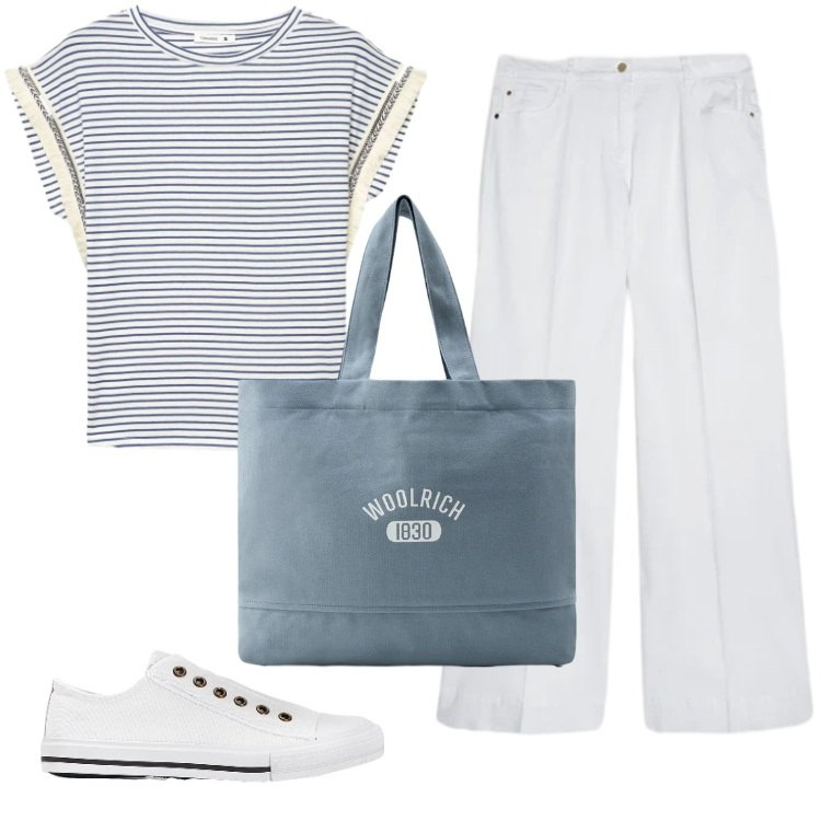 Outfit donna - Total look #2432563. Stile Basic per Tutti i giorni. Abbinamento con sneakers, t-shirt, pantaloni, borse tote.