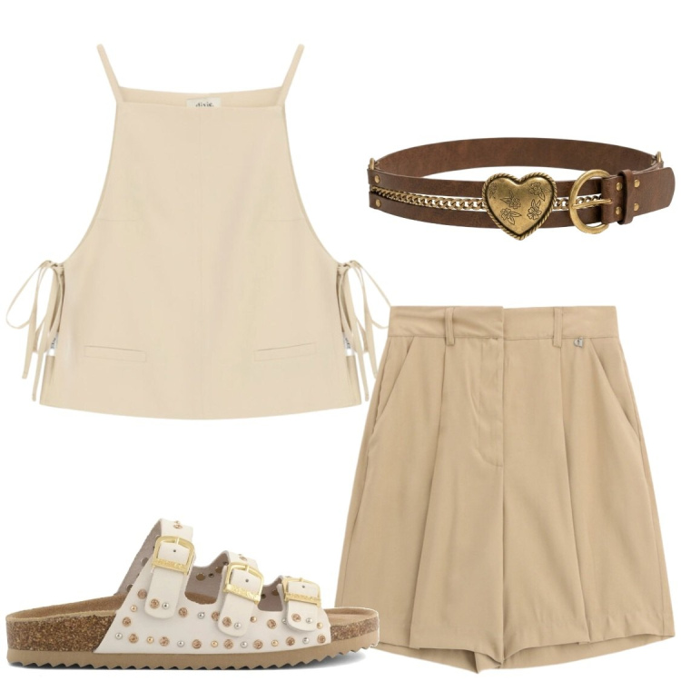 Outfit donna - Pomeriggi estivi free. Stile Chic per Tutti i giorni. Abbinamento con bermuda, top, cinture, sandali.