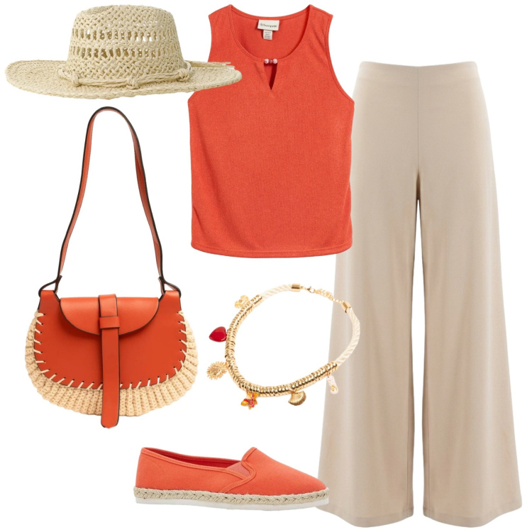 Outfit donna - Accessori in corda. Stile Etnico per Tutti i giorni. Abbinamento con canottiere, espadrillas, cappelli, pantaloni, borse a tracolla, collane.