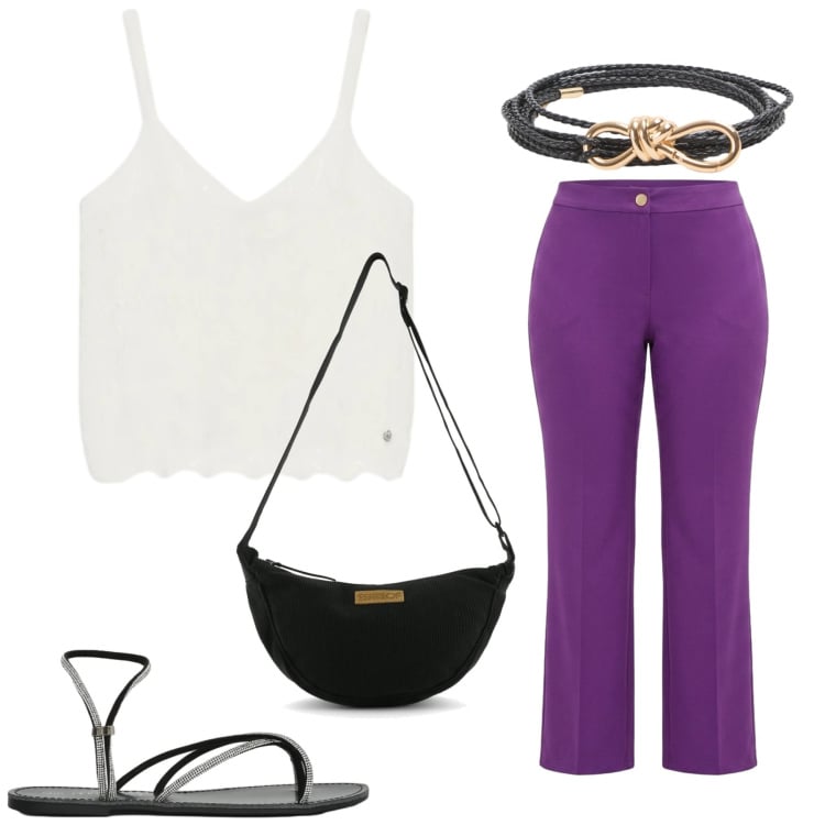 Outfit donna - Total look #2432593. Stile Minimal per Ufficio. Abbinamento con sandali, cinture, pantaloni, maglieria, borse a tracolla.