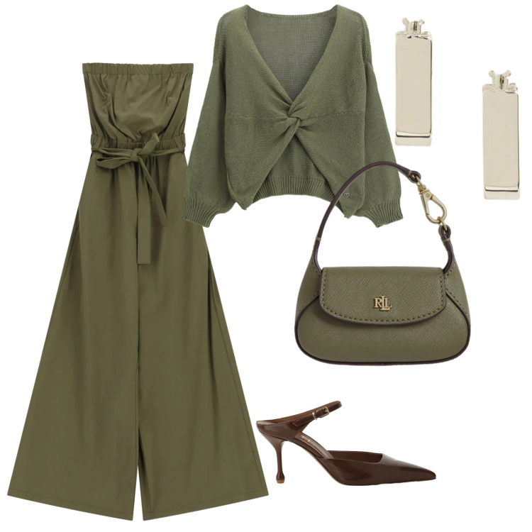Outfit donna - Please Summer. per Serata fuori. Abbinamento con tute, cardigans, décolleté, borse a mano, orecchini.