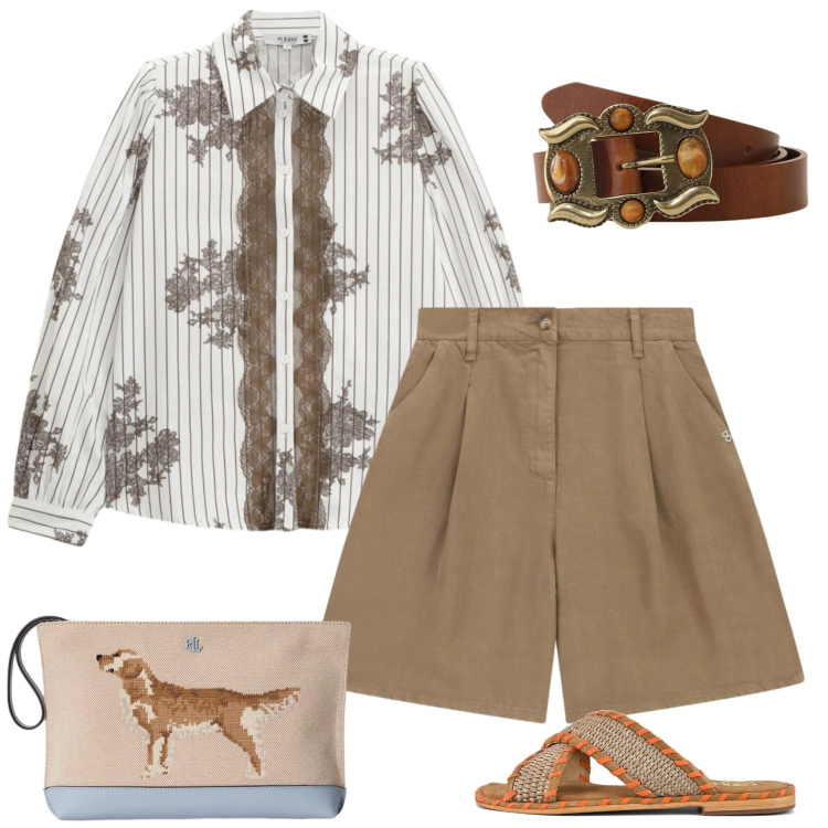 Outfit donna - Ricami. Stile Romantica per Tutti i giorni. Abbinamento con bermuda, camicie, cinture, pochette, ciabatte.