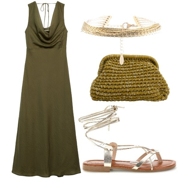 Outfit donna - Pochette intrecciata. Stile Etnico per Serata fuori. Abbinamento con vestiti lunghi, clutch, braccialetti, sandali alla schiava.