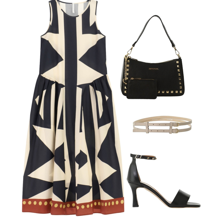 Outfit donna - Total look #2432619. Stile Glamour per Serata fuori. Abbinamento con vestiti midi/longuette, cinture, borse a spalla, sandali col tacco.