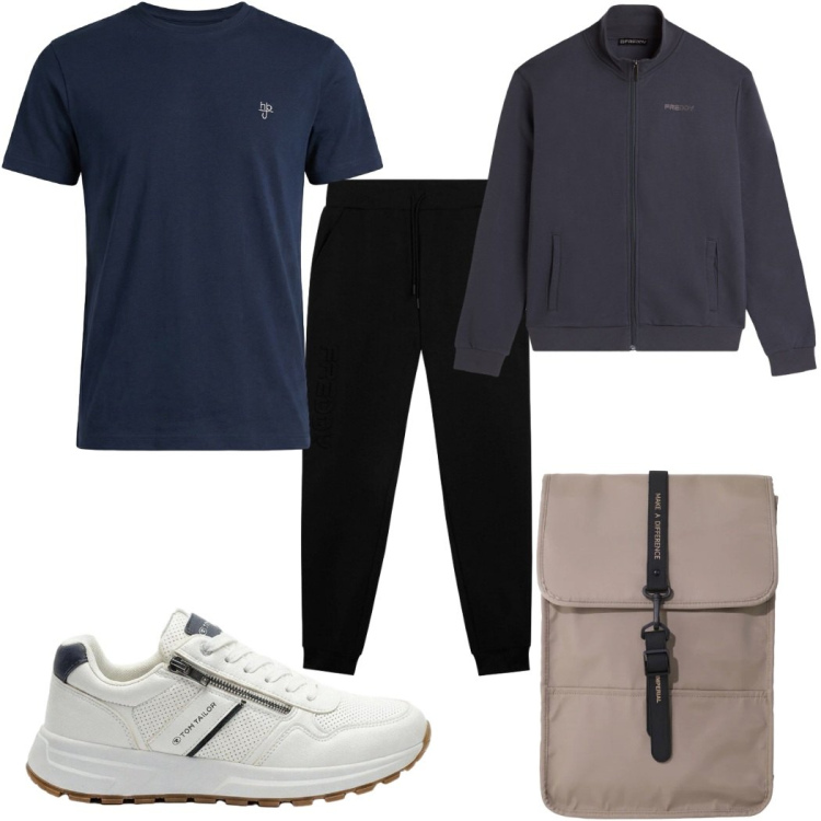 Outfit uomo - Total look #2432620. Stile Trendy per Sport. Abbinamento con sneakers, t-shirt, pantaloni, felpe, borse sportive.