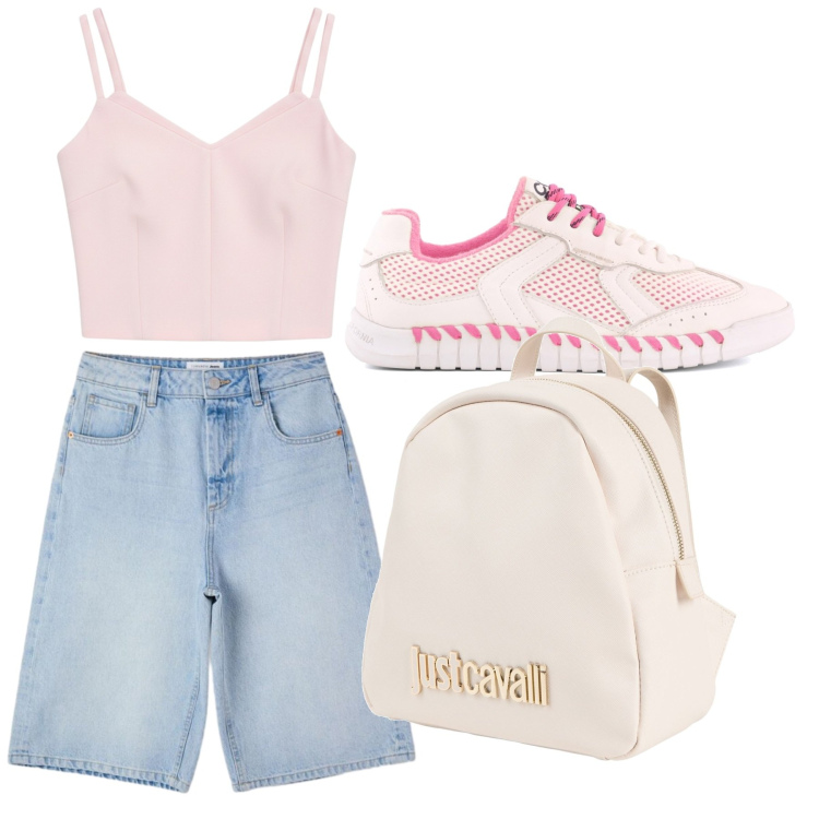 Outfit donna - Giornaly. Stile Casual per Tutti i giorni. Abbinamento con zaini, bermuda, top, sneakers.