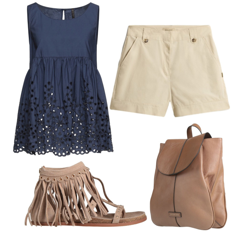 Outfit donna - Total look #2432653. Stile Casual per Tutti i giorni. Abbinamento con top, zaini, infradito, pantaloni corti.