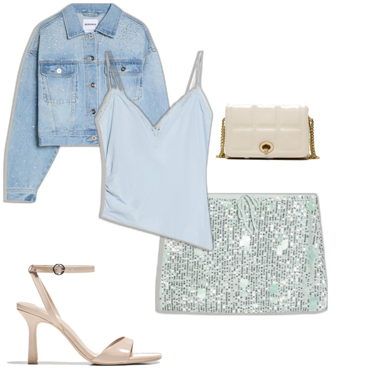 Outfit mujer - Sin ti no soy nada. Estilo Casual chic para Noche/Fiesta elegante. Combinación con sandalias de tacón, blazers, top, bolsos de mano, faldas.