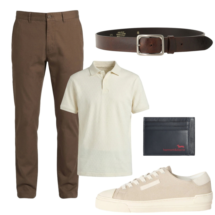 Outfit uomo - Total look #2432689. Stile Casual per Tutti i giorni. Abbinamento con sneakers, portafogli, pantaloni, polo, cinture.