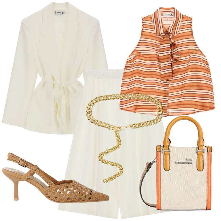 Outfit donna - Total look #2432701. Stile Casual chic per Tutti i giorni. Abbinamento con borse tote, cinture, camicie, pantaloni a palazzo, blazer, décolleté.