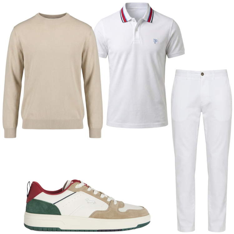 Outfit uomo - Estetica raffinata. Stile Trendy per Tutti i giorni. Abbinamento con pantaloni, sneakers, maglieria, polo.