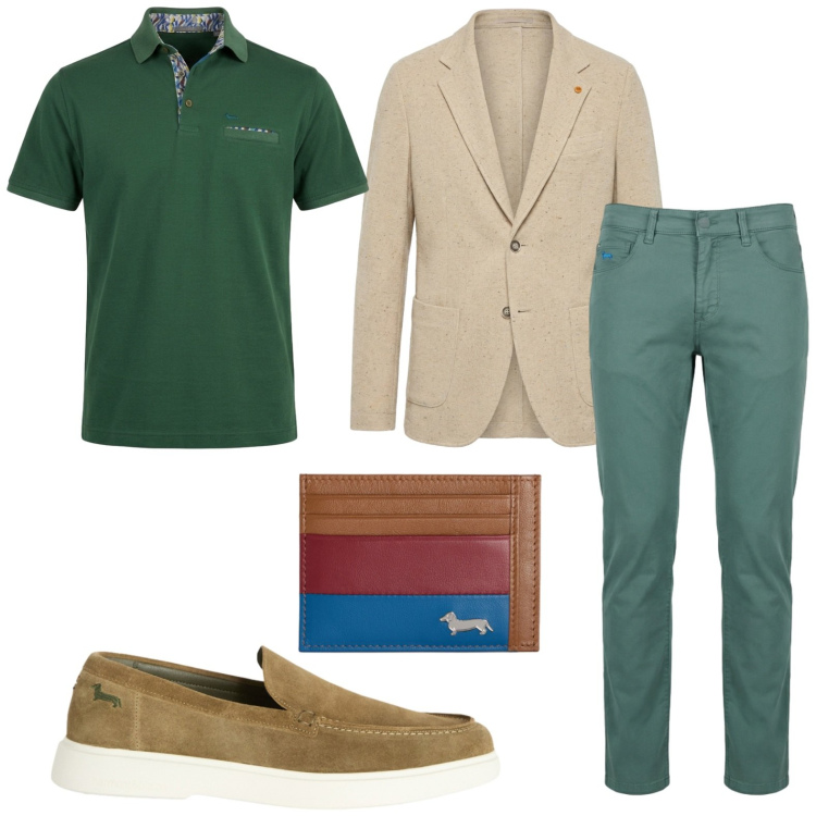 Outfit uomo - Eleganza naturale. Stile Trendy per Tutti i giorni. Abbinamento con portafogli, pantaloni, scarpe stringate, giacche, polo.