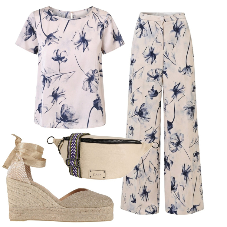 Outfit donna - Total look #2432730. Stile Casual chic per Tutti i giorni. Abbinamento con marsupi, espadrillas, pantaloni a palazzo, t-shirt.