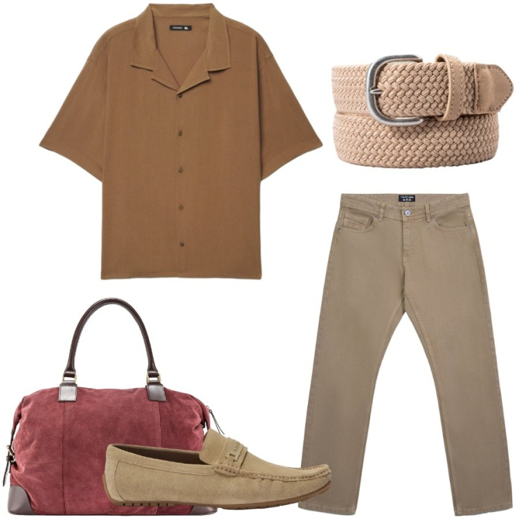 Outfit uomo - Total look #2432736. Stile Casual per Tutti i giorni. Abbinamento con scarpe stringate, jeans, camicie a manica corta, borse sportive, cinture.