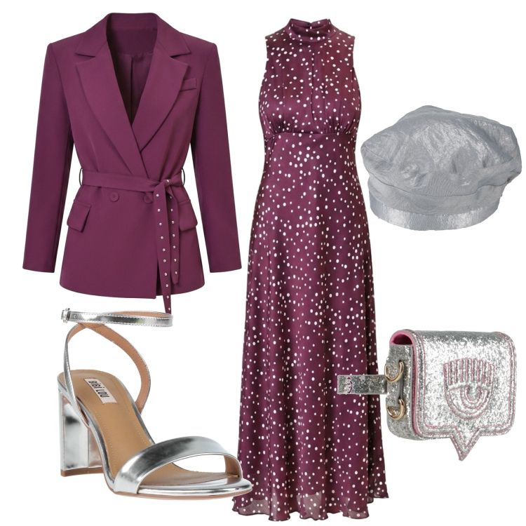 Outfit donna - Total look #2432739. Stile Chic per Cerimonia. Abbinamento con cappelli e berretti, marsupi, sandali in pelle, vestiti lunghi, blazer.