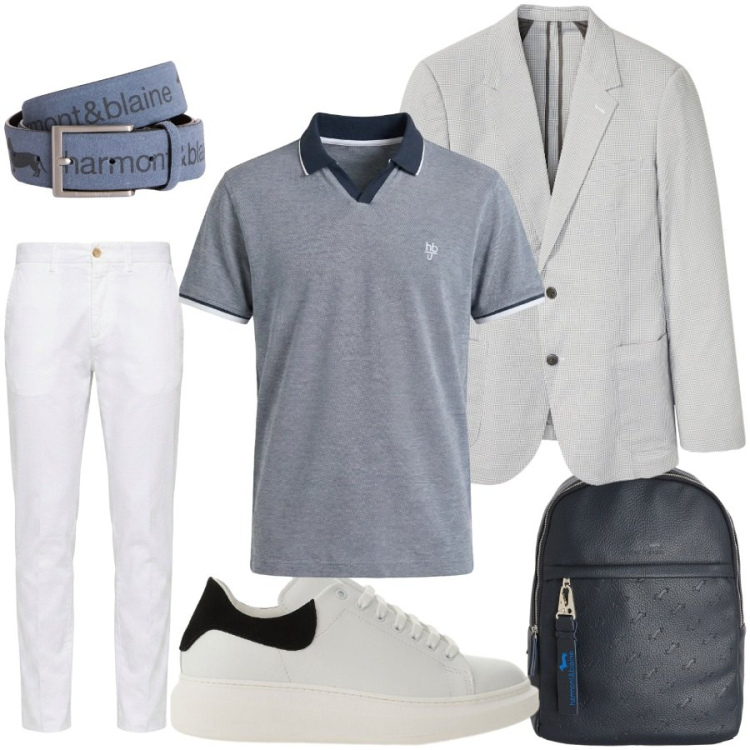 Outfit uomo - Total look #2432741. Stile Casual per Tutti i giorni. Abbinamento con giacche, cinture, polo, pantaloni chino, borse sportive, sneakers.