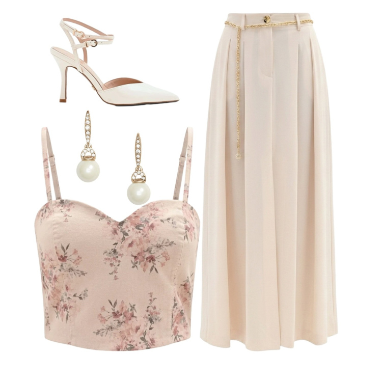 Outfit donna - Total look #2432746. Stile Romantica per Cerimonia. Abbinamento con orecchini, décolleté, gonne lunghe, canottiere.