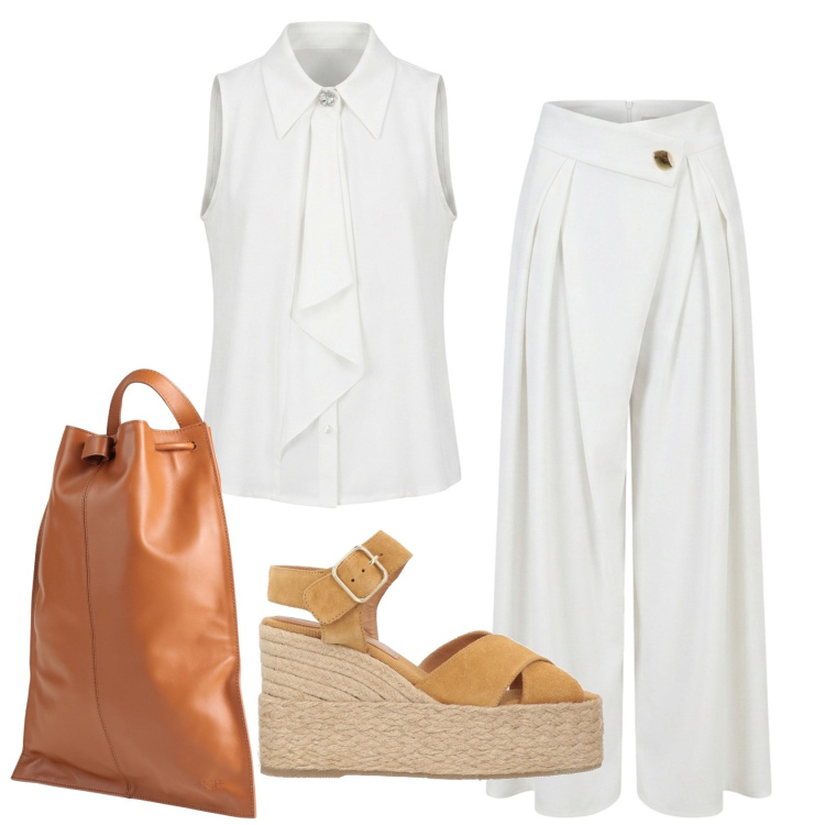 Outfit donna - Total look #2432749. Stile Minimal per Ufficio. Abbinamento con zaini, espadrillas, pantaloni a palazzo, top.