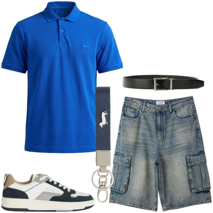 Outfit uomo - Total look #2432754. Stile Casual per Tutti i giorni. Abbinamento con sneakers, polo, portachiavi, pantaloni corti, cinture.