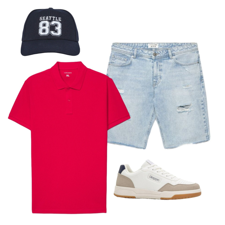 Outfit uomo - Total look #2432768. Stile Casual per Tutti i giorni. Abbinamento con sneakers, cappelli, shorts, polo.