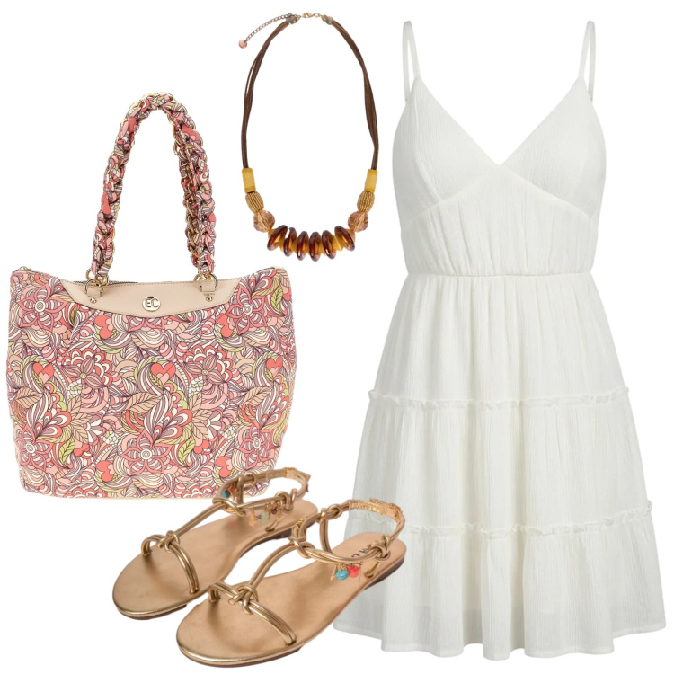 Outfit donna - Total look #2432778. Stile Romantica per Tutti i giorni. Abbinamento con vestiti corti, collane, sandali in pelle, borse a spalla.