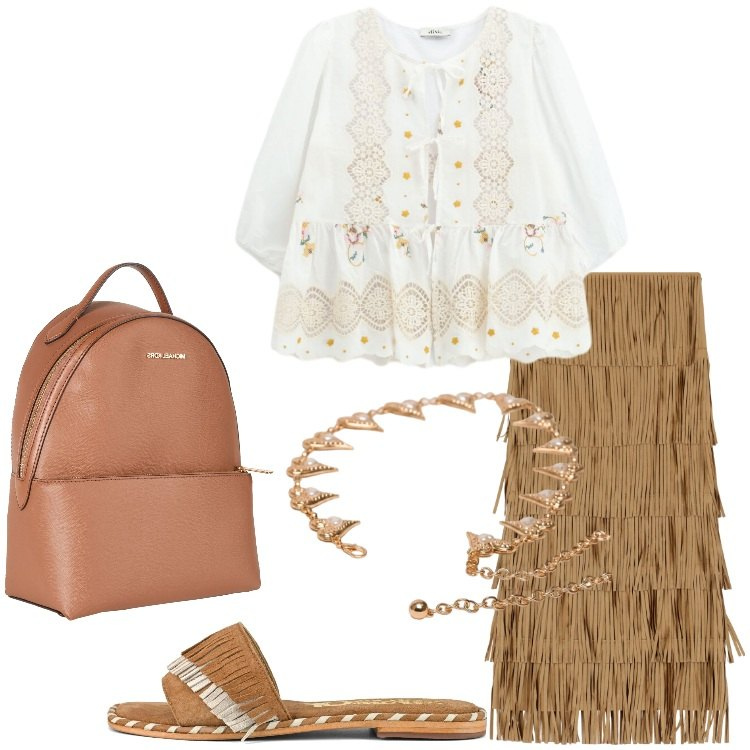 Outfit donna - Colors of California Sandali protagonist. Stile Boho per Serata fuori. Abbinamento con zaini, bluse, gonne lunghe, cinture, ciabatte.