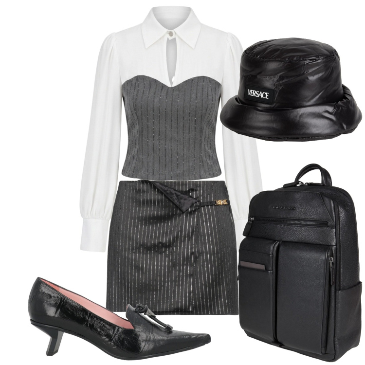 Outfit donna - Total look #2432783. Stile Mannish per Ufficio. Abbinamento con zaini, minigonne, décolleté, cappelli, bluse.
