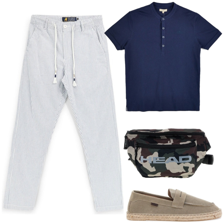 Outfit uomo - Pittarello - Summer Collection. Stile Casual per Tutti i giorni. Abbinamento con espadrillas, t-shirt, pantaloni, borse sportive.