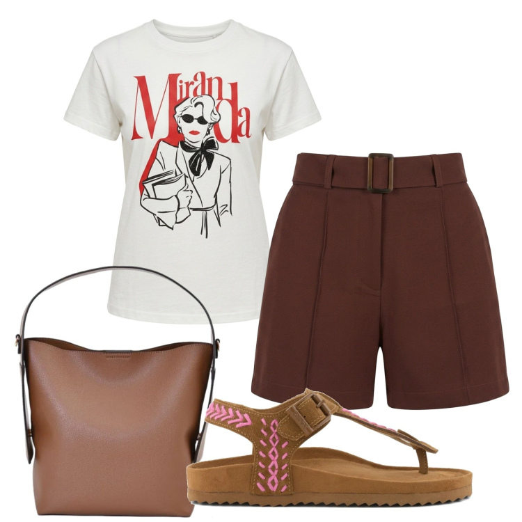 Outfit donna - Total look #2432798. Stile Casual per Tutti i giorni. Abbinamento con shorts, borse a mano, t-shirt, infradito.